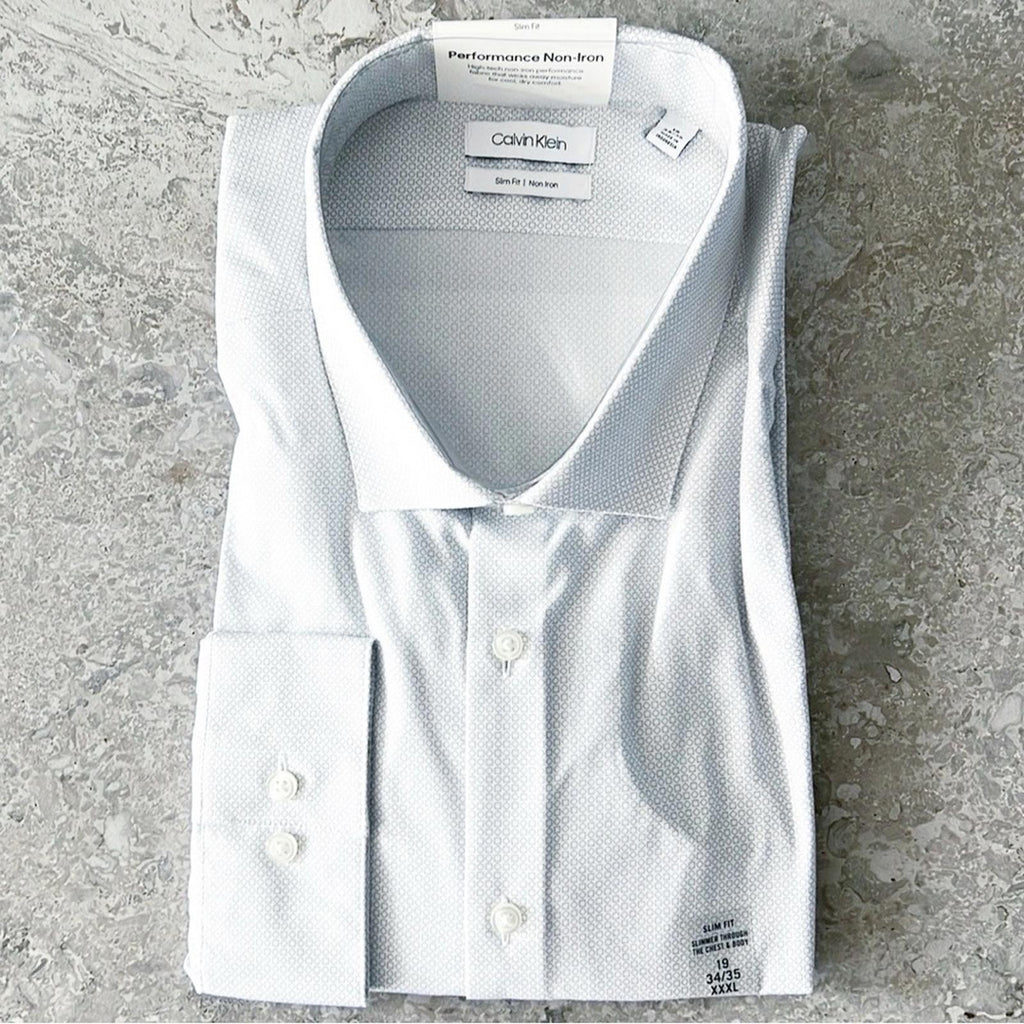 Calvin Klein Slim-Fit Performance Non-Iron Dress Shirt, Size 19 (34/35) XXXL NEW