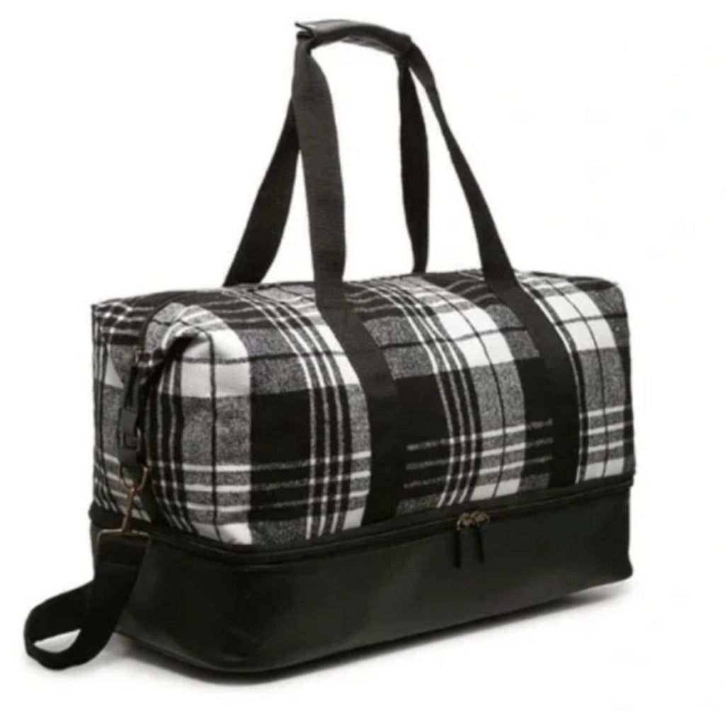 NEW Plaid Weekender Bag with Bottom Compartment in Black & White New w/Tag