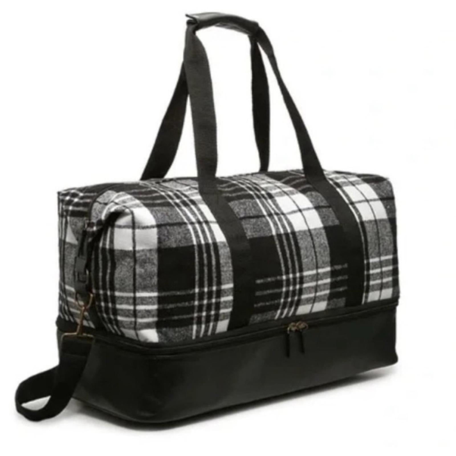 NEW Plaid Weekender Bag with Bottom Compartment in Black & White New w/Tag