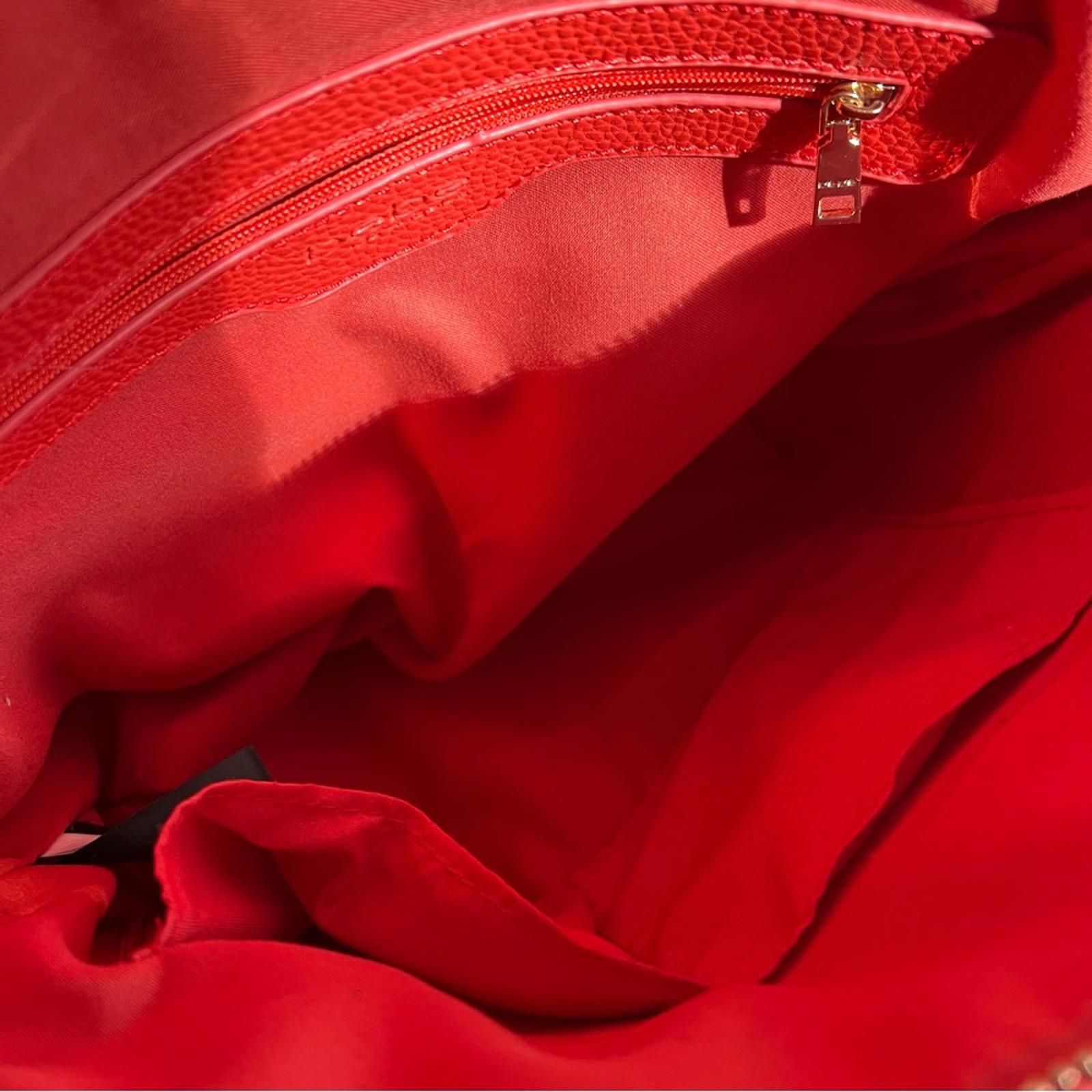 bebe Fabiola Dome Logo Satchel Crossbody Handbag, Ruby Red Orange Excellent