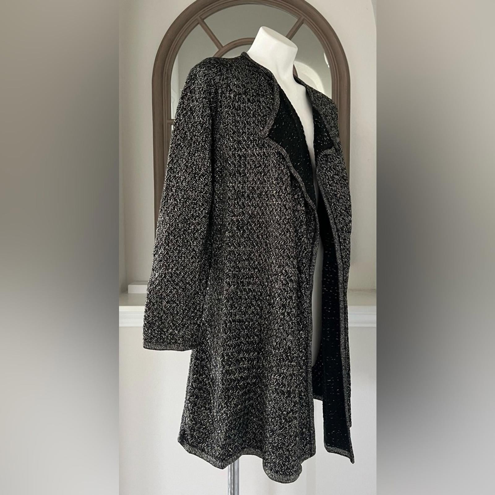 Rafaella Long Sleeve Open Front Duster w/Lurex in Black/Gold, Size S New w/Tag