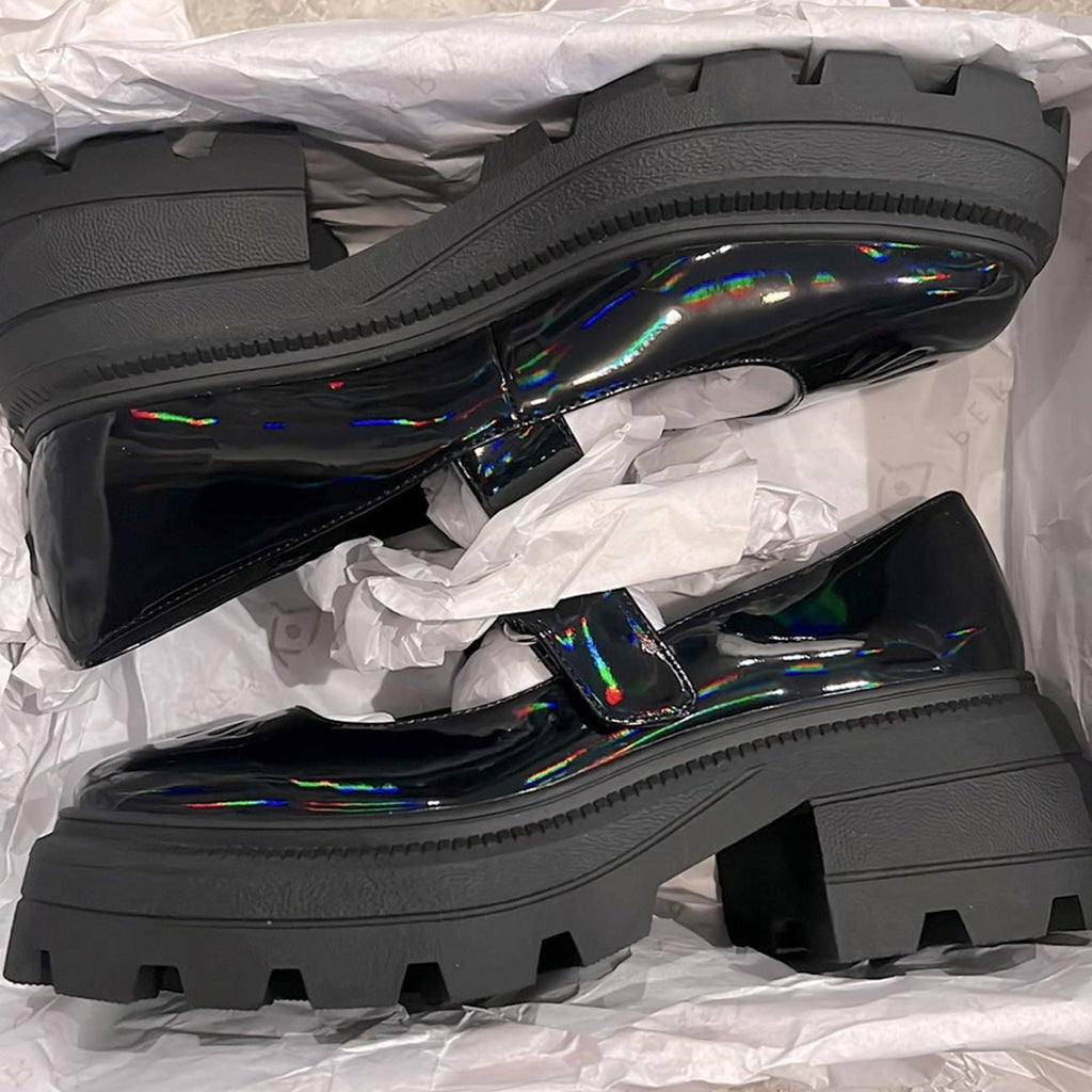 NWT Katy Perry The Geli Combat Mary Jane Shoes, Black, Size 7.5/37.5 New in Box