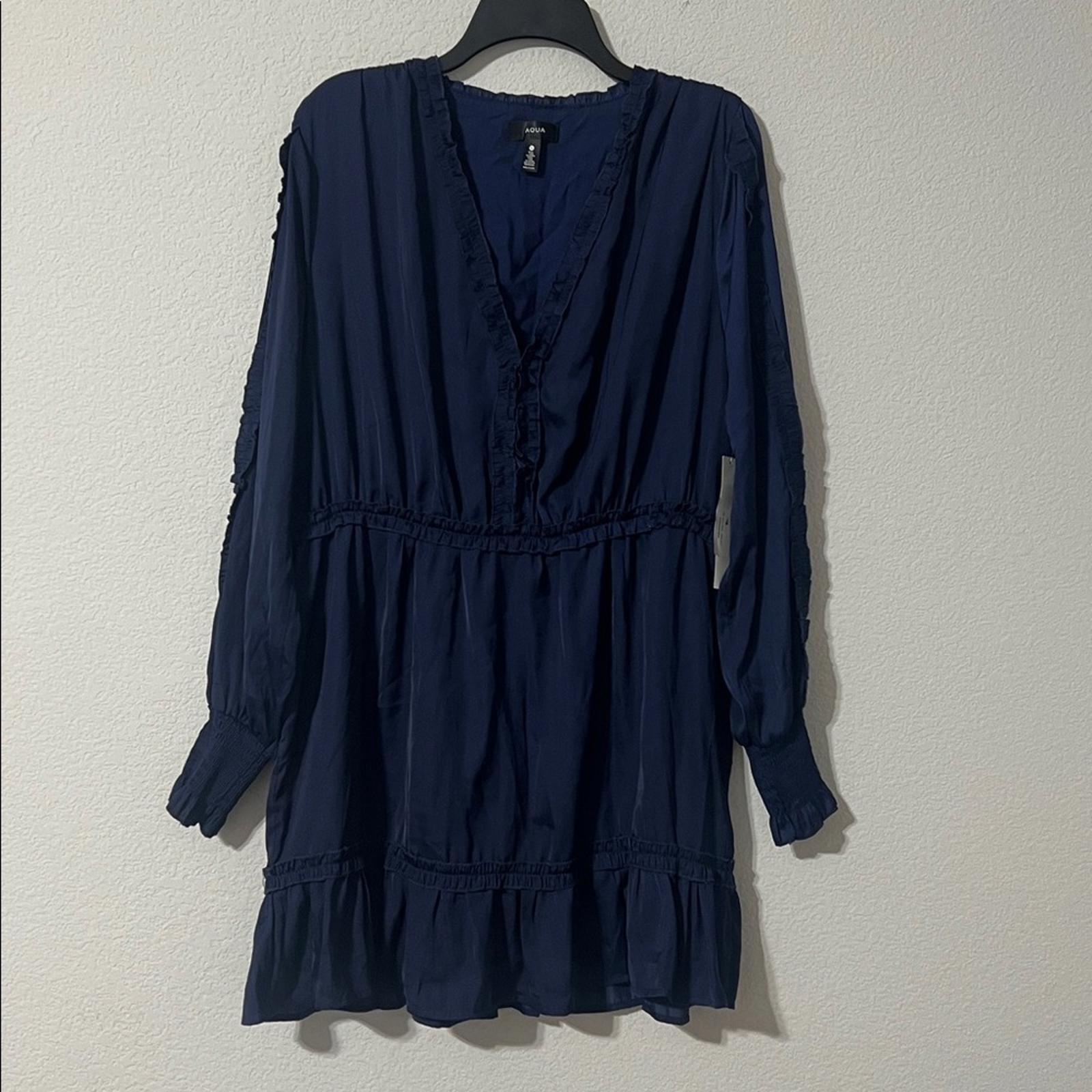 AQUA Ruffled V-Neck Dress in Navy, Size XL NEW w/Tag