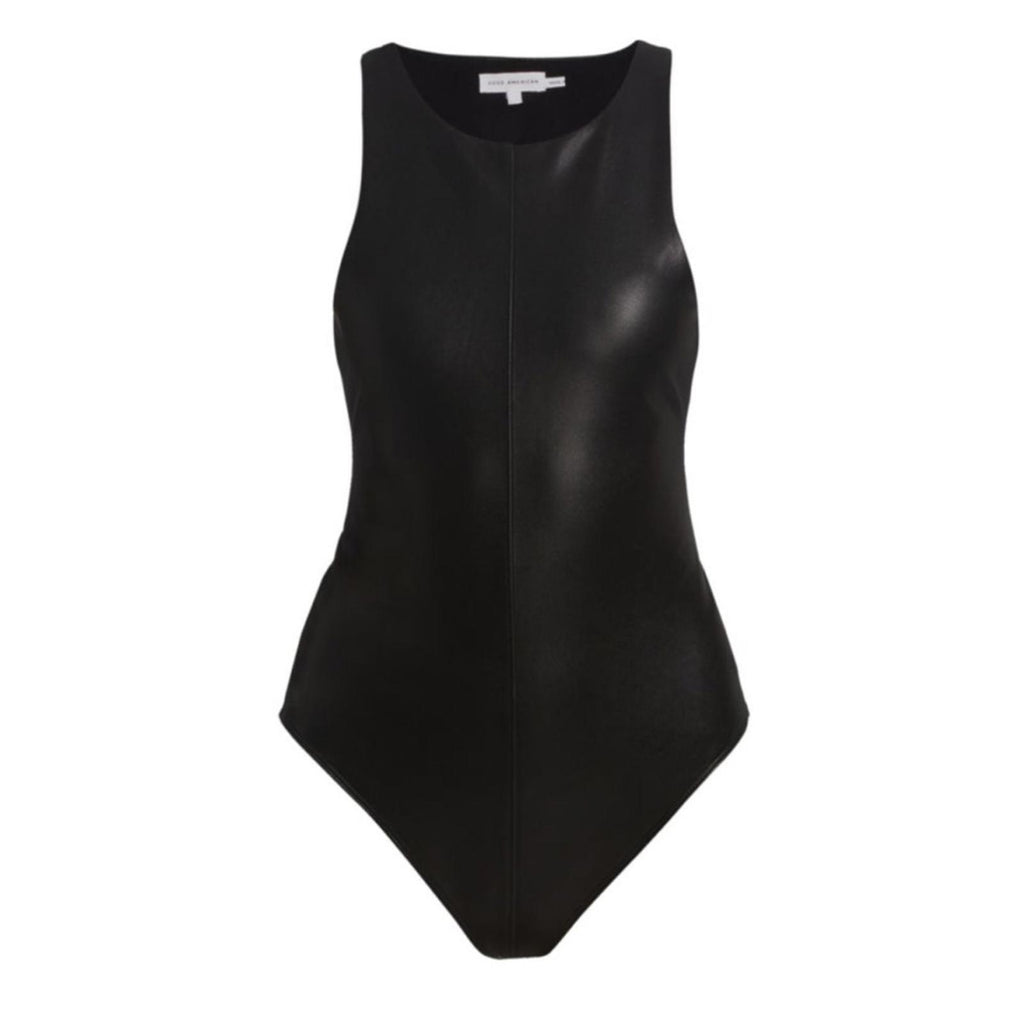 NEW Good American Faux Leather High-Neck Bodysuit in Black Size 4/XL NEW w/o Tag