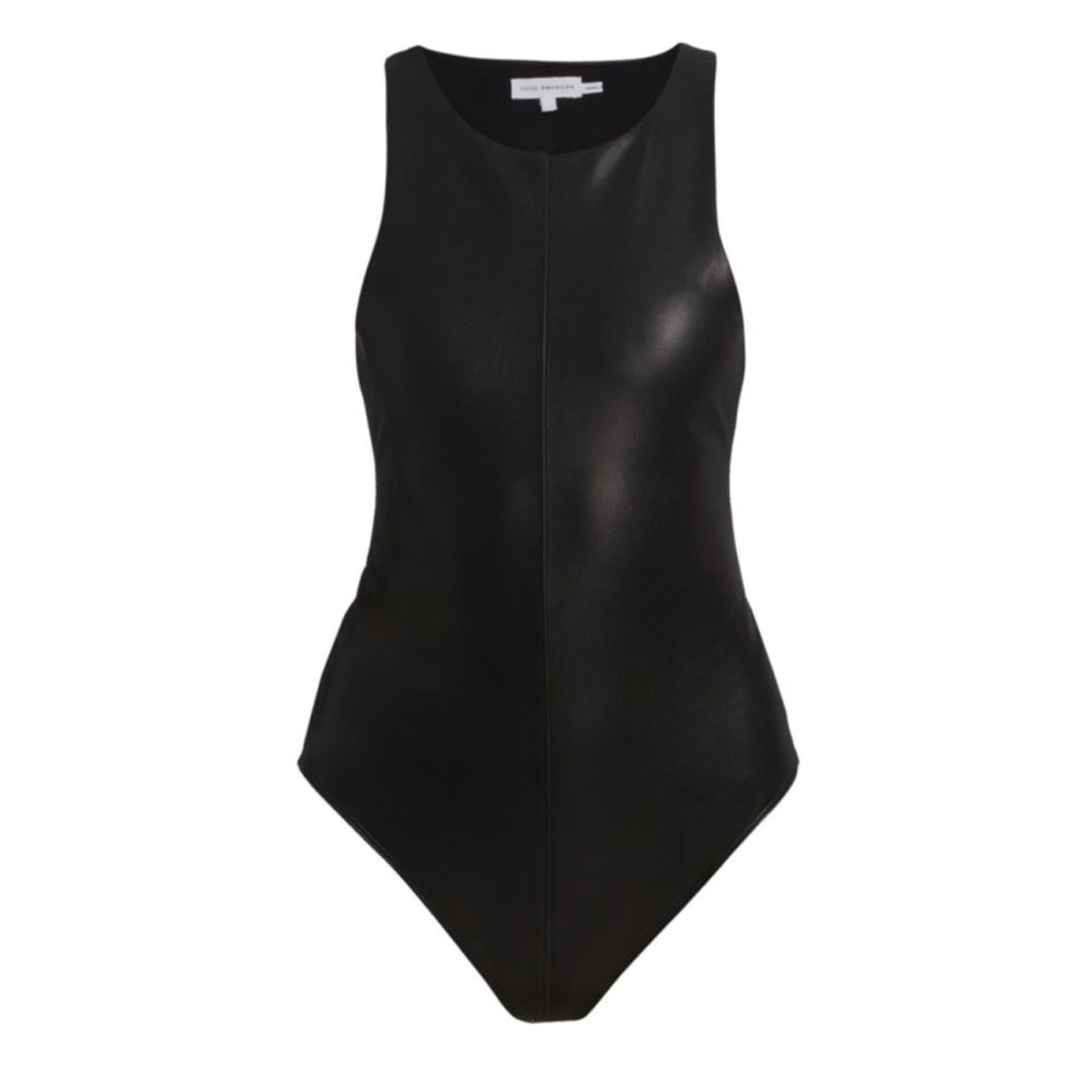 NEW Good American Faux Leather High-Neck Bodysuit in Black Size 4/XL NEW w/o Tag