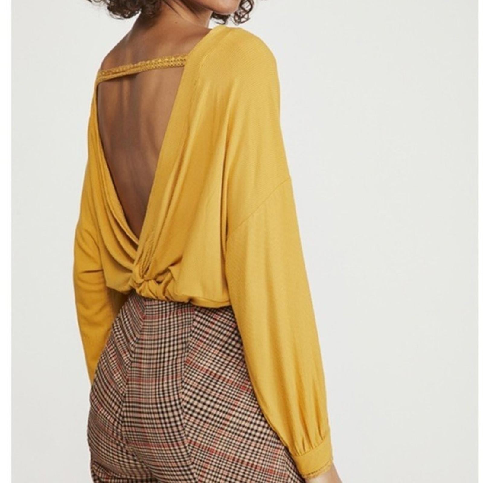 Free People Shimmy Shake Open Twist Back Top/ Sweater in Gold, Size S New w/Tag