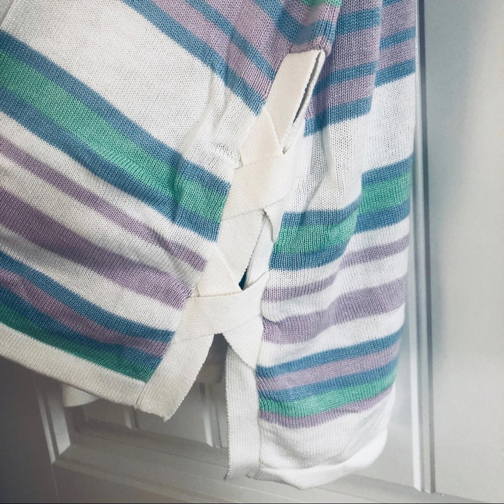 Design365 Striped Crewneck Sweater in White Combo, Size L New w/Tag