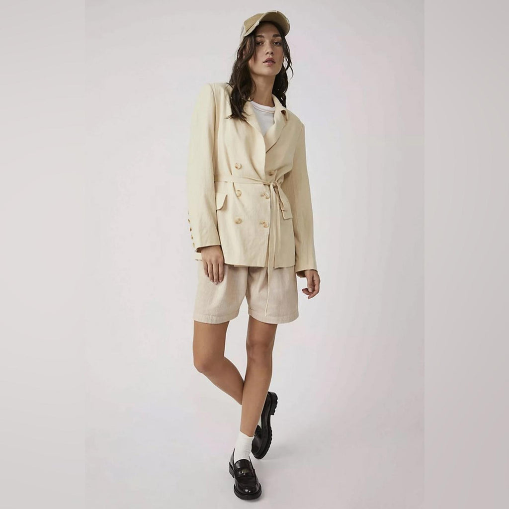 NEW Free People Olivia Linen Blend Blazer, Pebble Sand Size S, Retail $168