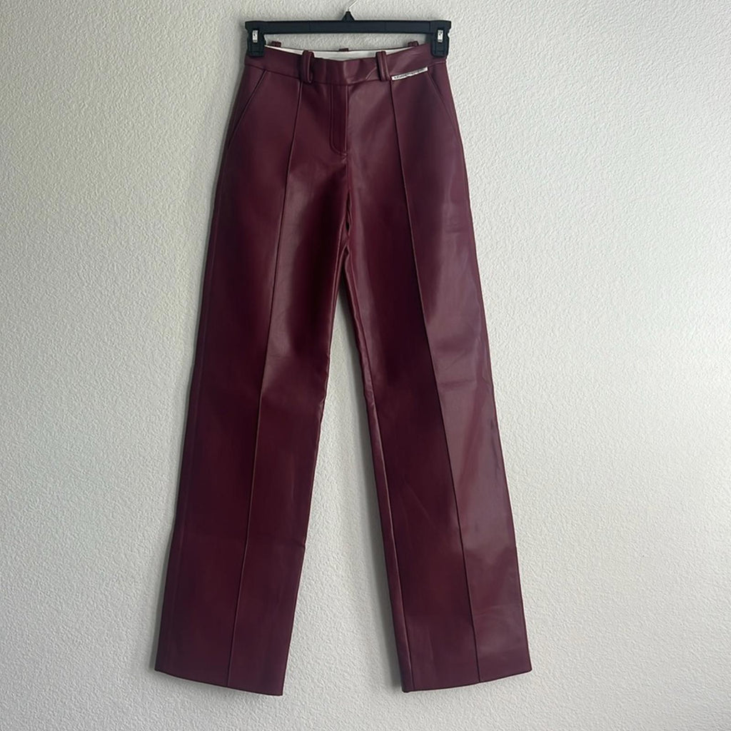 Aleksandre Akhalkatsishvili Faux Leather Pants in Burgundy, NWT, Size XS