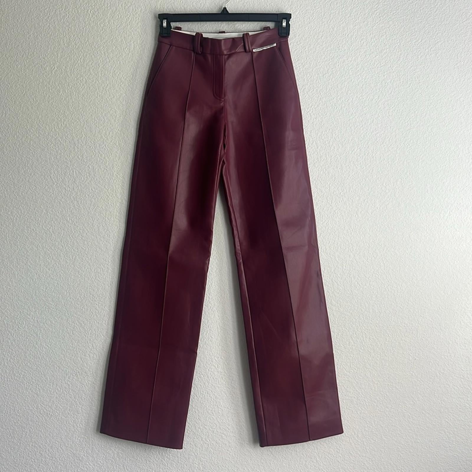 Aleksandre Akhalkatsishvili Faux Leather Pants in Burgundy, NWT, Size XS