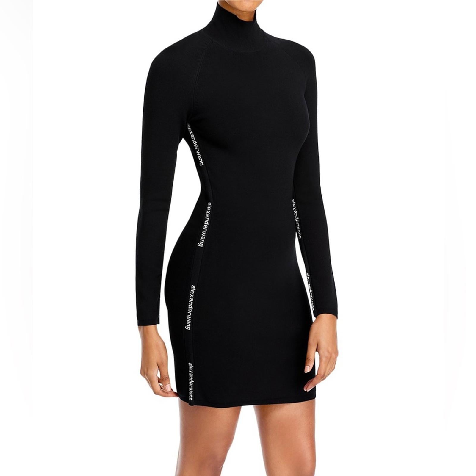 Alexander Wang Bodycon LS Turtleneck Dress w/Logo Jacquard Trim Size L NEW wTag
