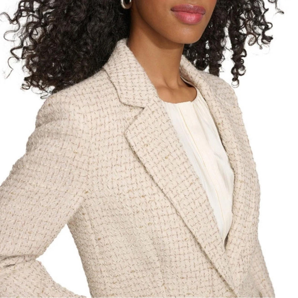 Calvin Klein Tweed Single-Button Blazer in Nomad Multi, Size 26 NEW w/Tag $169