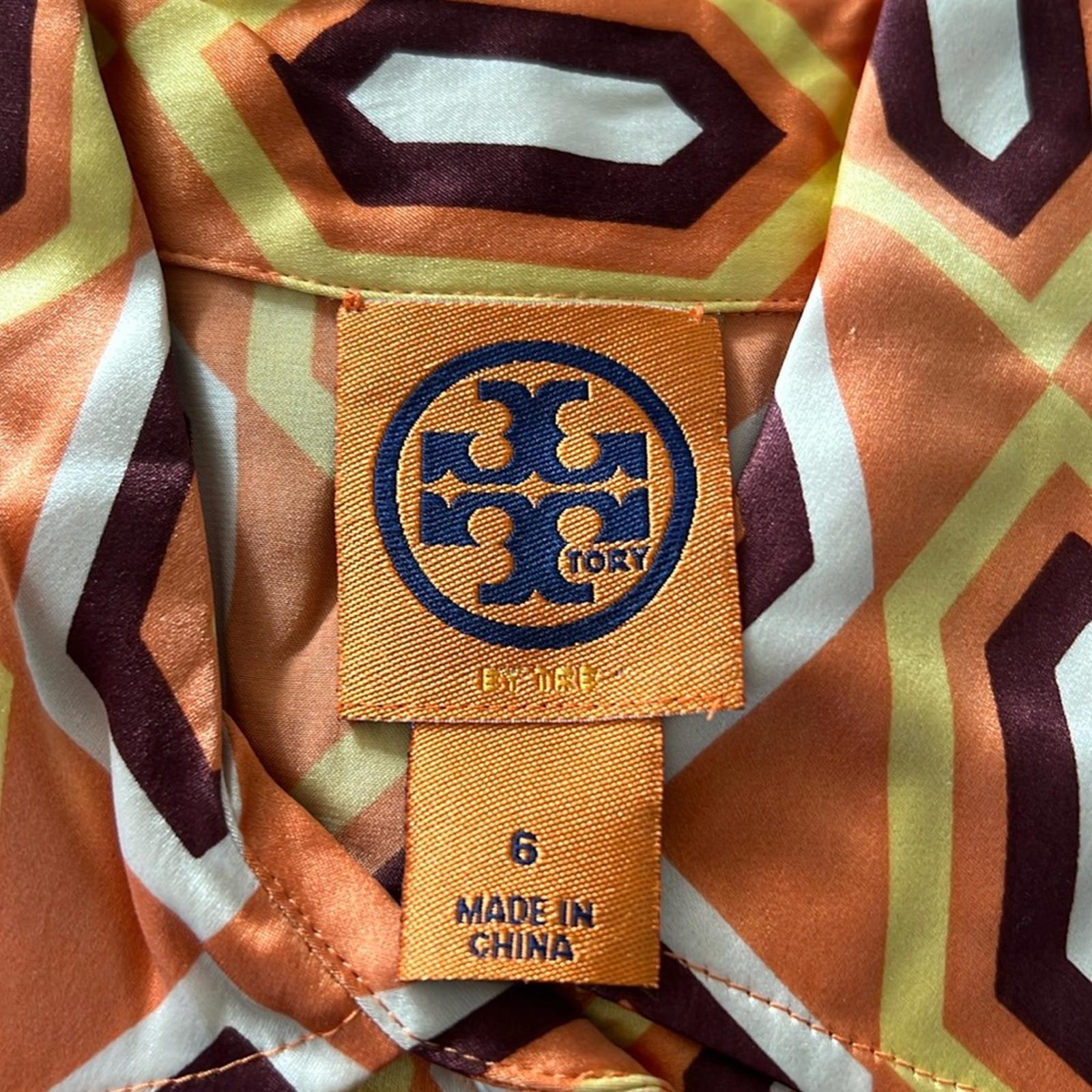 Tory Burch Silk Button Up Shirt in Orange Multi Size 6 EXCELLENT!