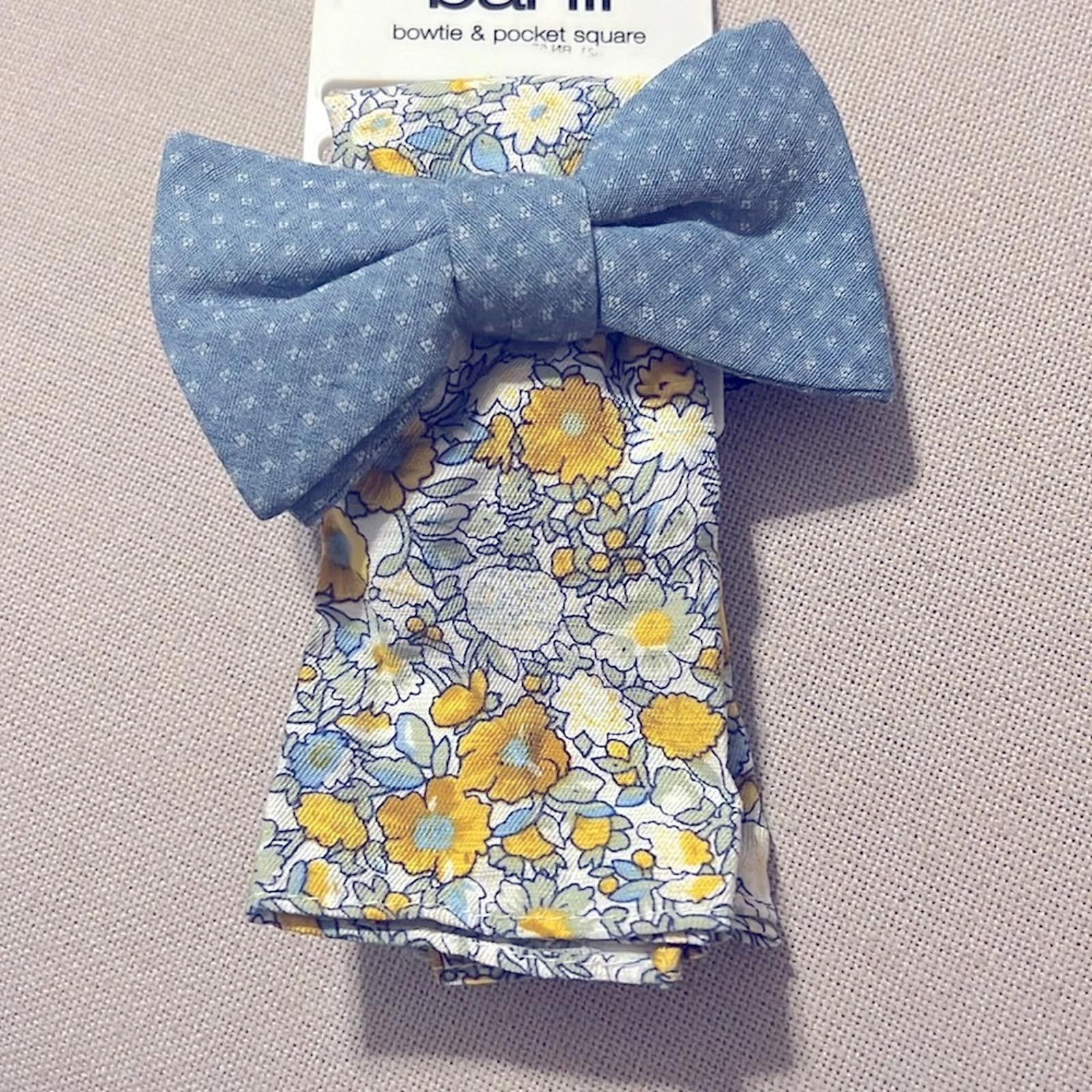 Bar III Bowtie & Pocket Square, Blue Diamond & Floral Style 13S22-1000 New w/Tag
