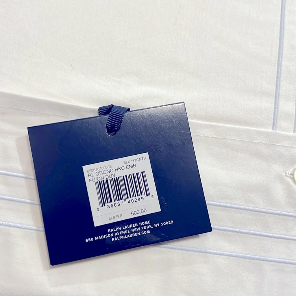 Ralph Lauren Organic Handkerchief Duvet Cover, Queen, White/Blue New w/Tag $500