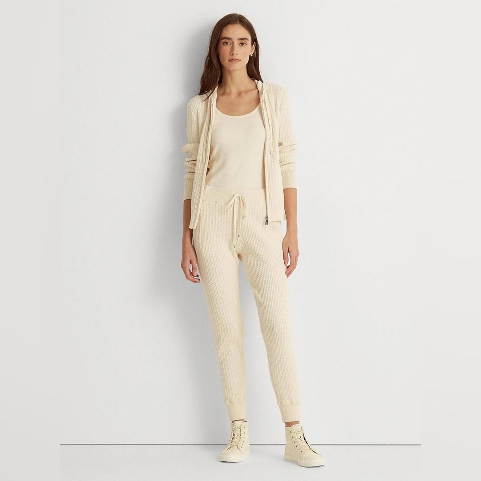 Lauren Ralph Lauren Cable-knit Jogger Pants Plus Size XXL, Winter Cream NWT $145