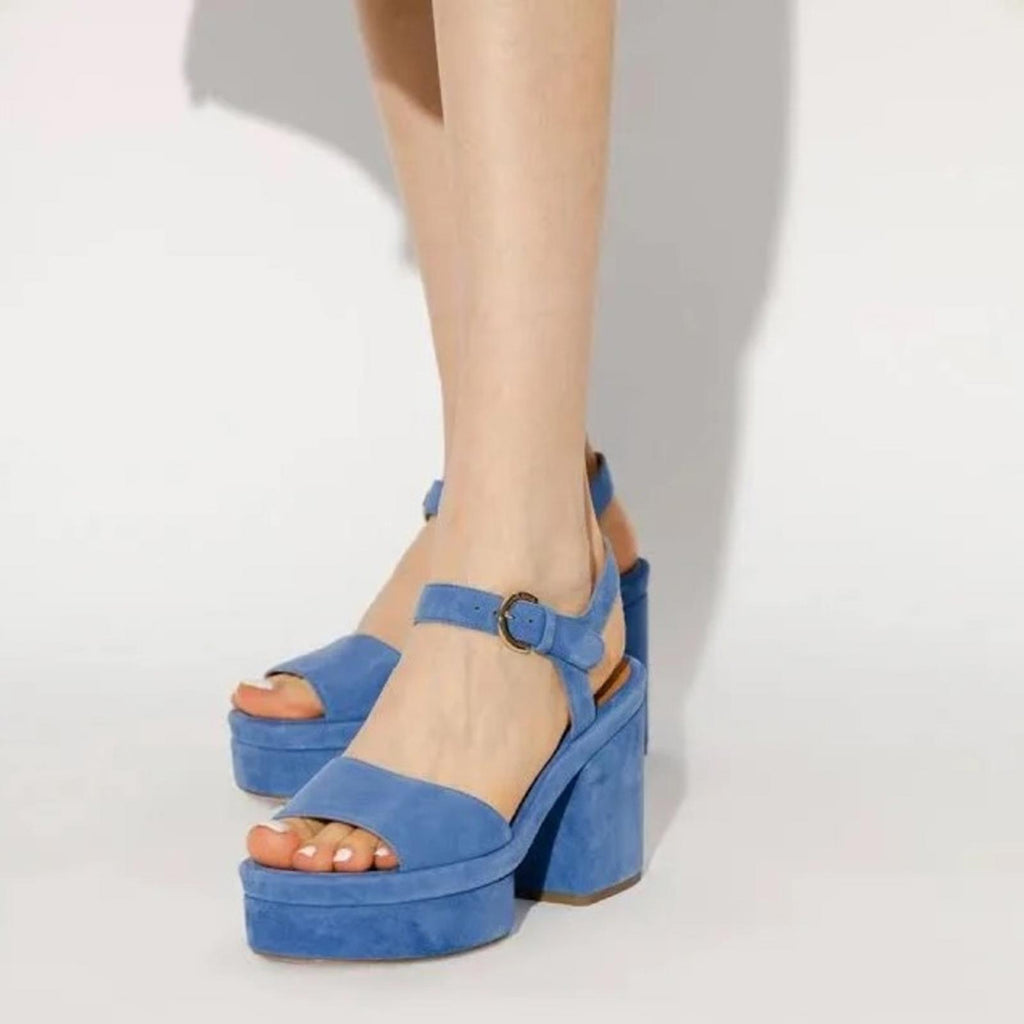 Chloé Odina Blue High Heel Platform Sandals, Size 38 NEW +2 DustBags