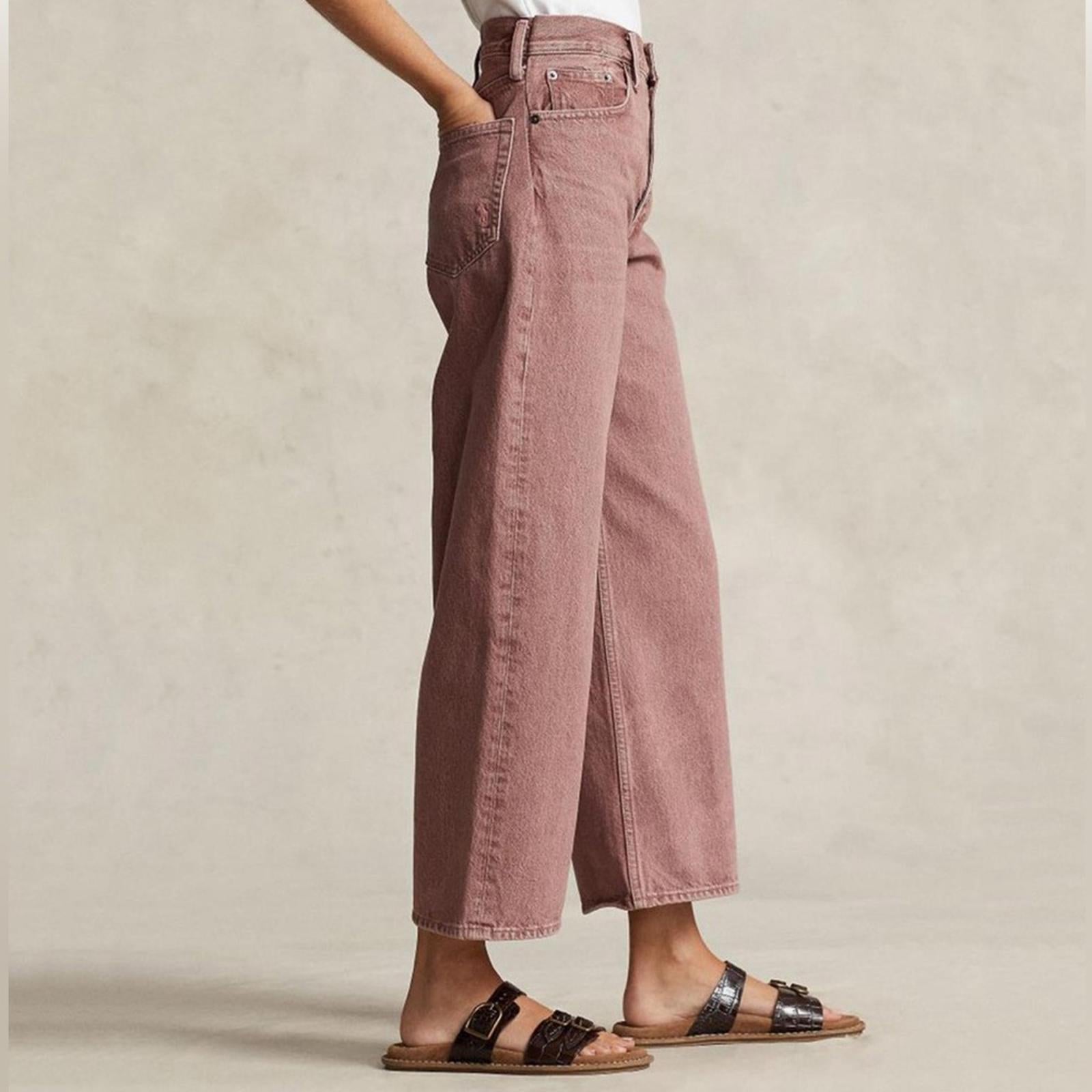Polo Ralph Lauren High-Rise Wide Leg Jeans in Dusty Pink, Size 28 New w/Tag $248