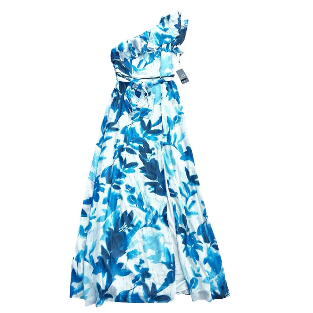 Adrianna Papell One Shoulder Floral Belted Maxi Evening Dress, Size 2 NWT $229