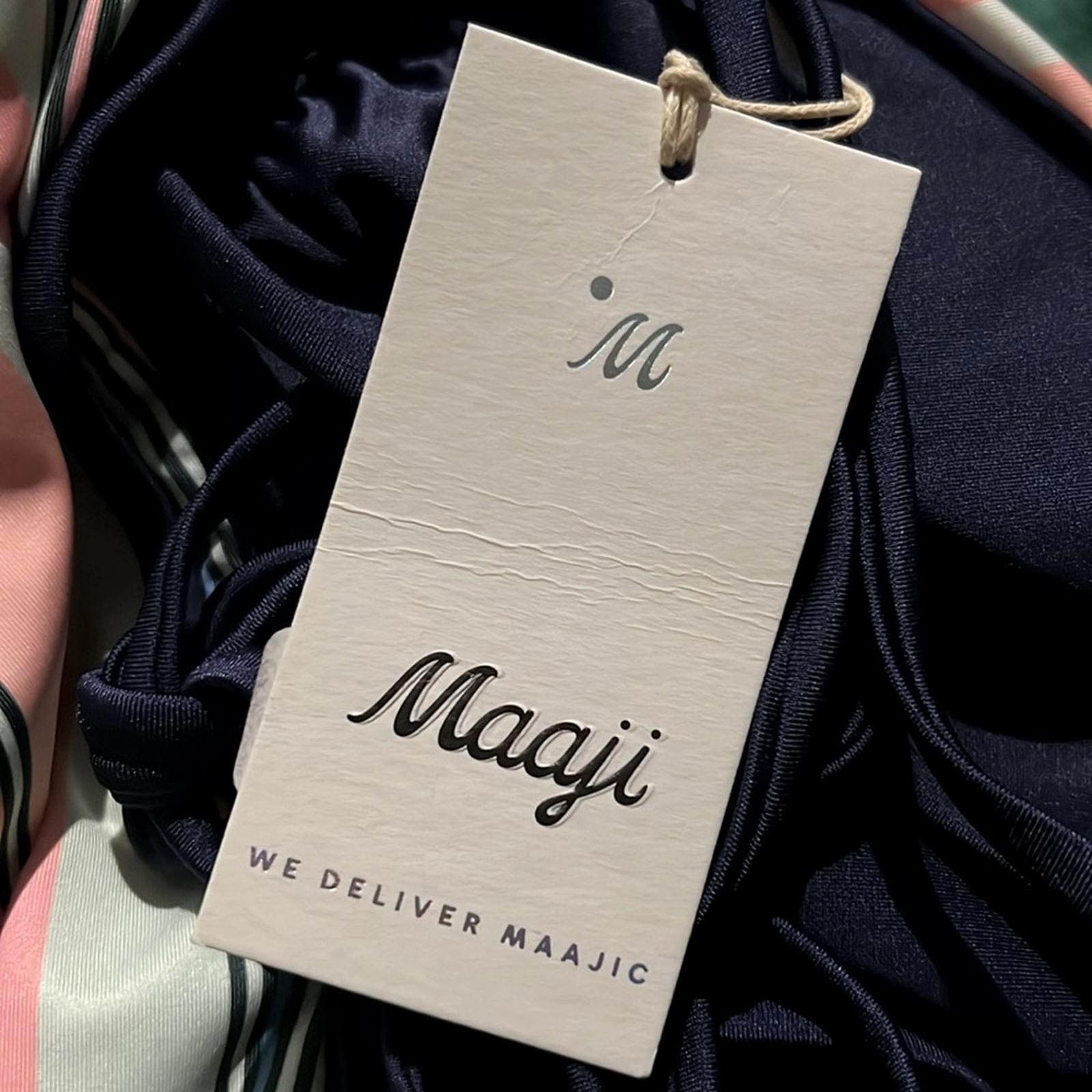 Maaji Safari Reversible Plunge One-Piece Swimsuit Stripe/Solid, Blue New w/Tag