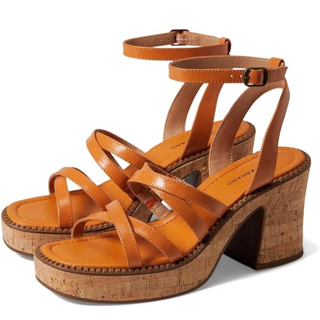 Lucky Brand Taiza Ankle Strap Platform Sandals in Sunflower Tan, Size 9.5 NEW