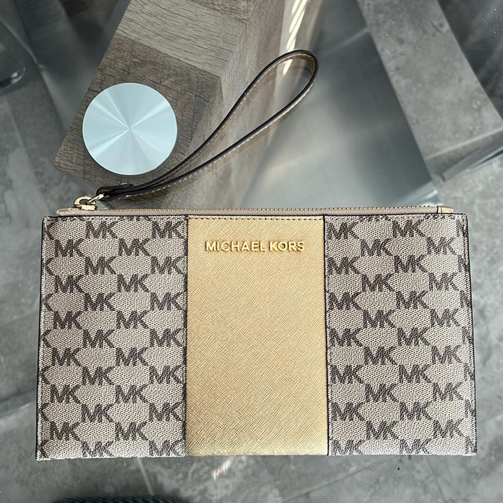 Michael Kors Large Center Stripe Zip Clutch MK Monogram, New w/o Tag Retail $98