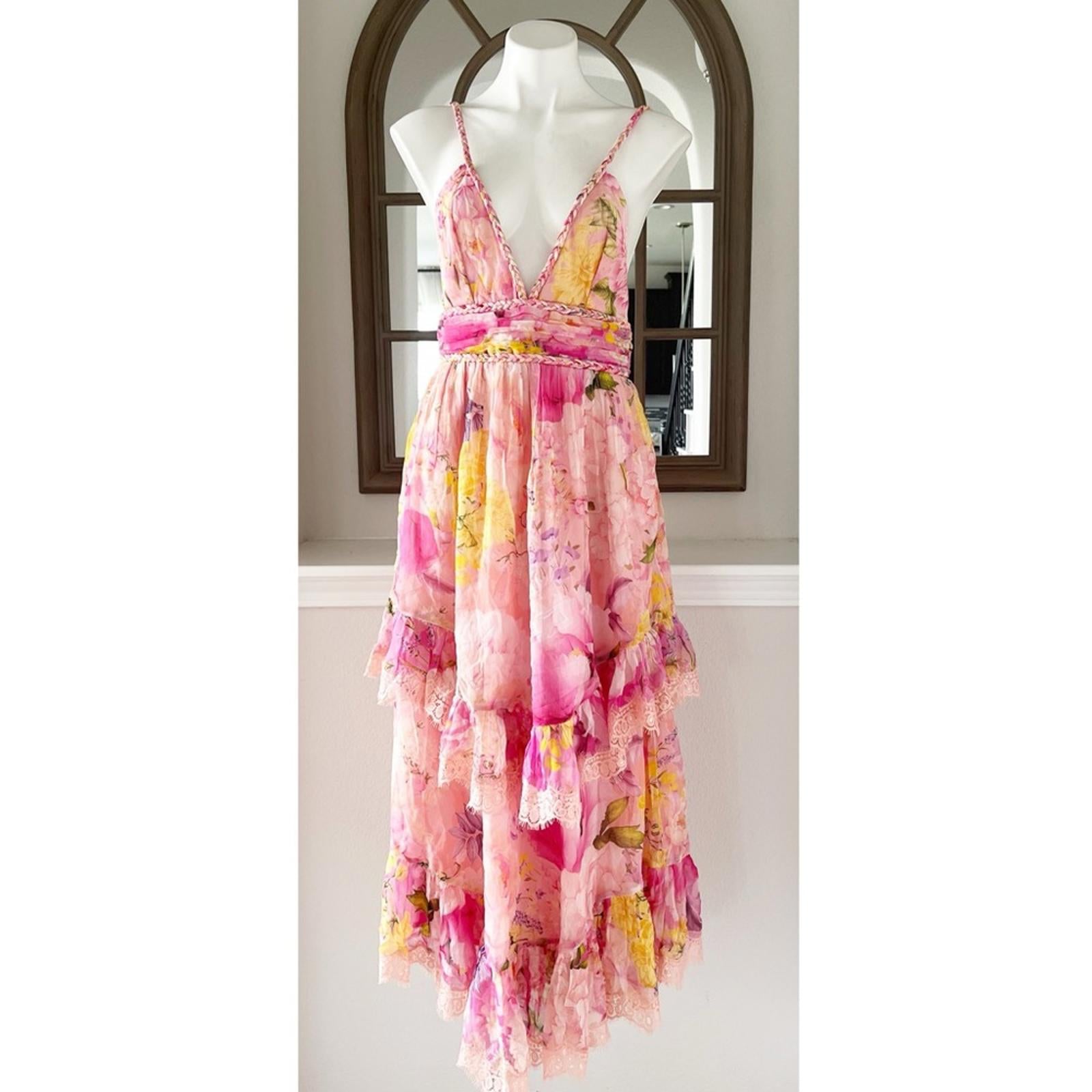 Rococo Sand x Revolve Leona Low Back Maxi Dress in Peach/Pink Floral Size L NWT