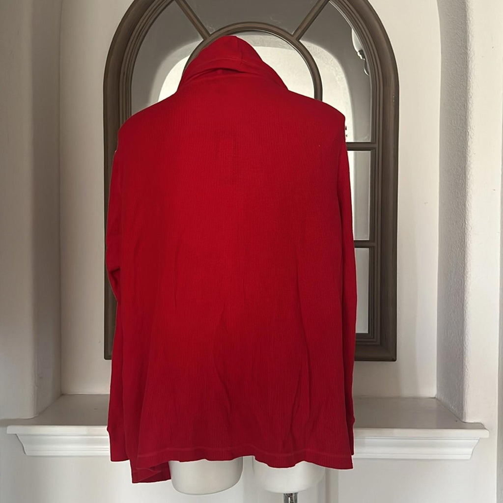 Lauren Ralph Lauren RED Thermal Tie Hooded Waffle Knit Cardigan Size XL NEW