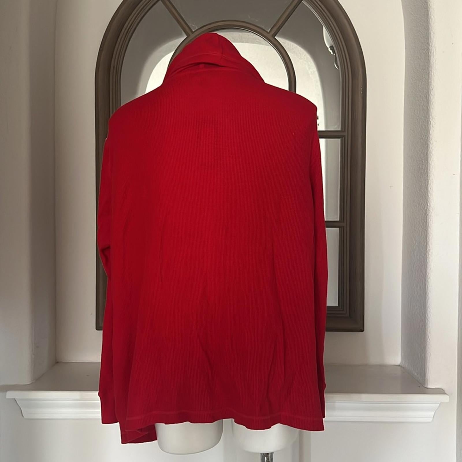 Lauren Ralph Lauren RED Thermal Tie Hooded Waffle Knit Cardigan Size XL NEW