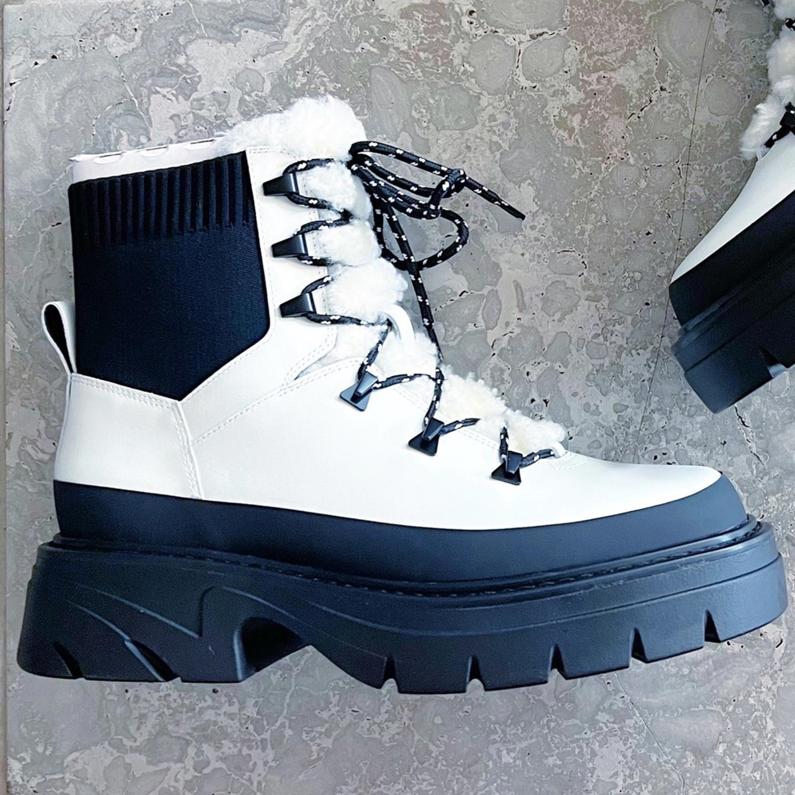 Marc Fisher LTD Izuma Lugsole Boots in White/Black, Size 9, New in Box
