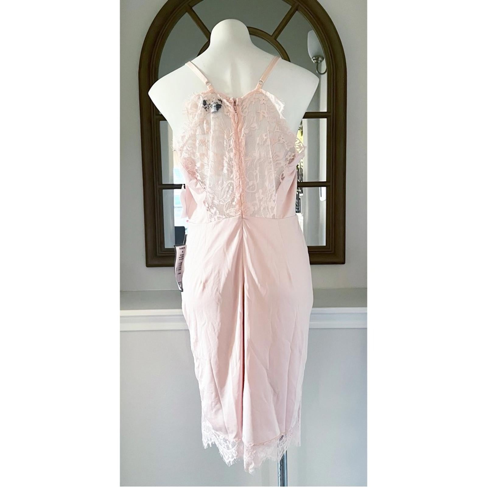 Bebe Lace Inset Sleeveless Eyelash Hem Bodycon Dress in Blush Pink, Size XL NWT