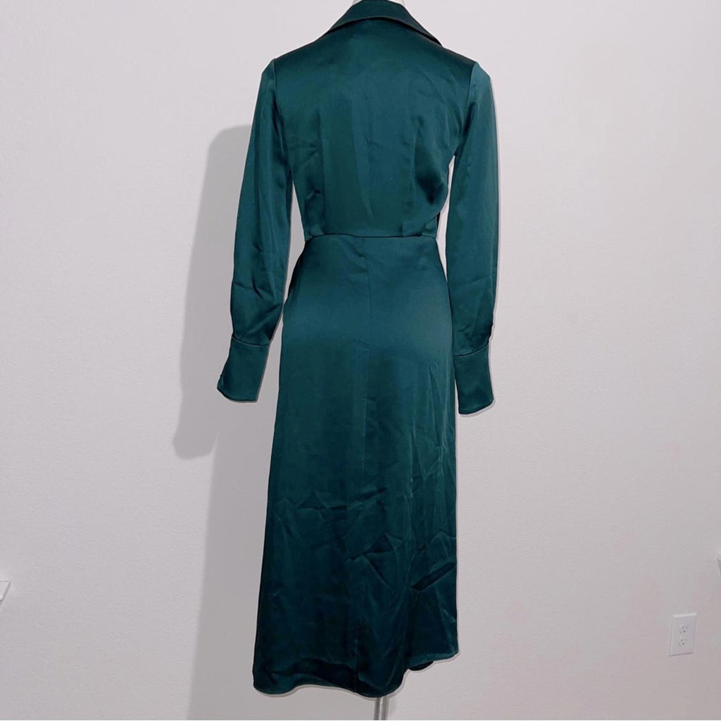 Simkhai Samba Satin Midi Shirt Dress in Emerald, Size 0 New w/Tag Retail $645