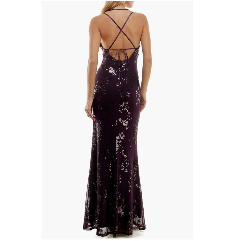 Speechless Embroidered Sequin Mesh Lace-Up Back Gown, Juniors' Size 15 NWT