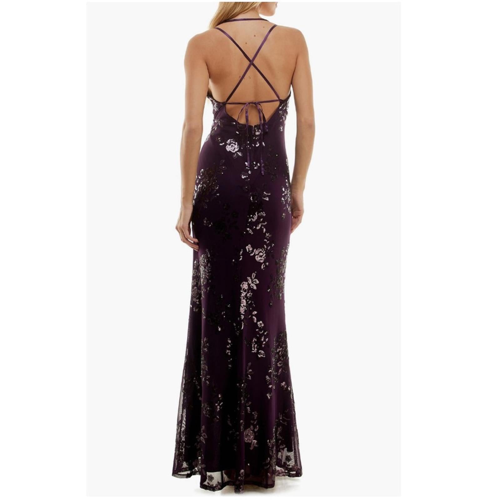 Speechless Embroidered Sequin Mesh Lace-Up Back Gown, Juniors' Size 15 NWT