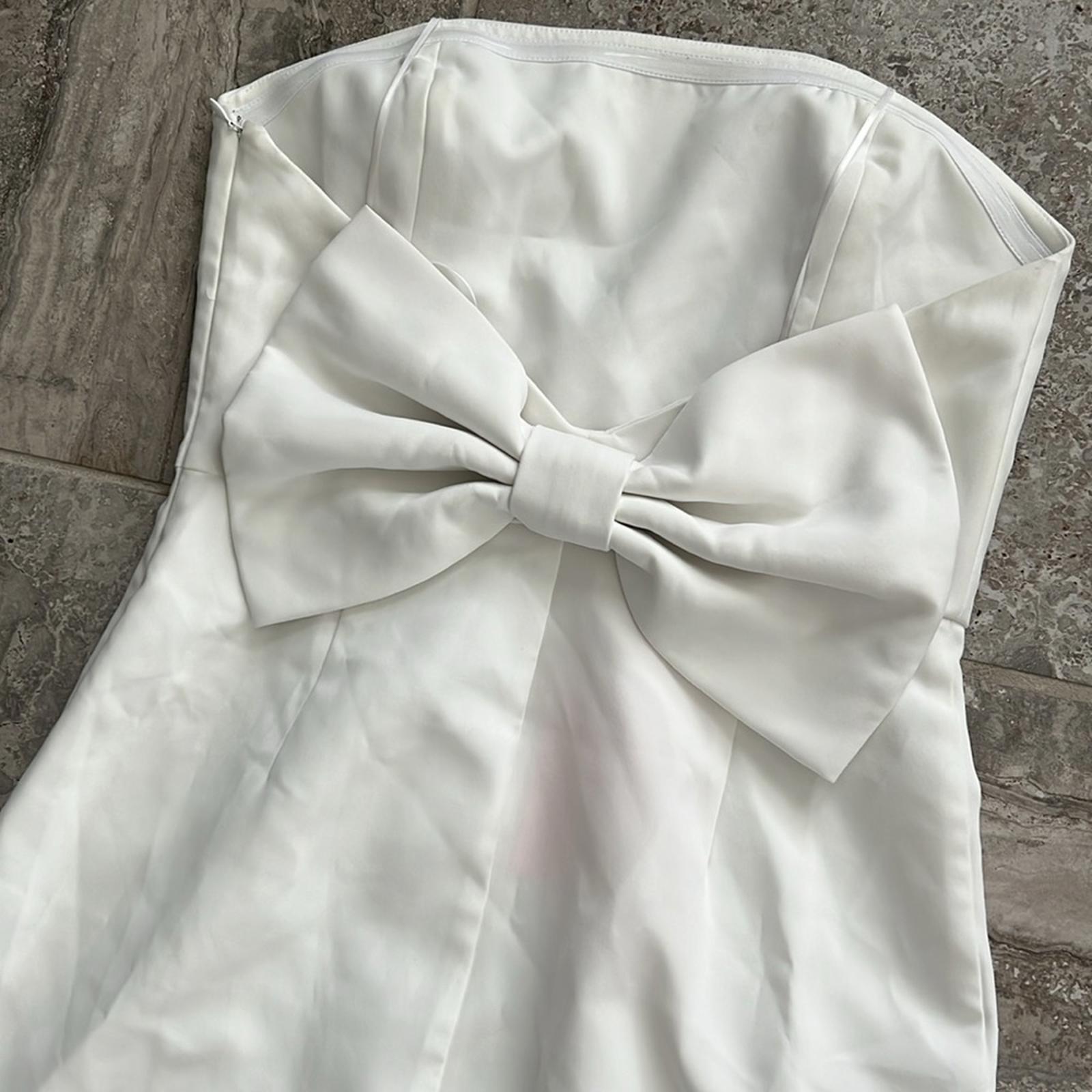 Amanda Uprichard Bellavia Bow Back Midi Strapless Sheath Dress White, Size M NWT