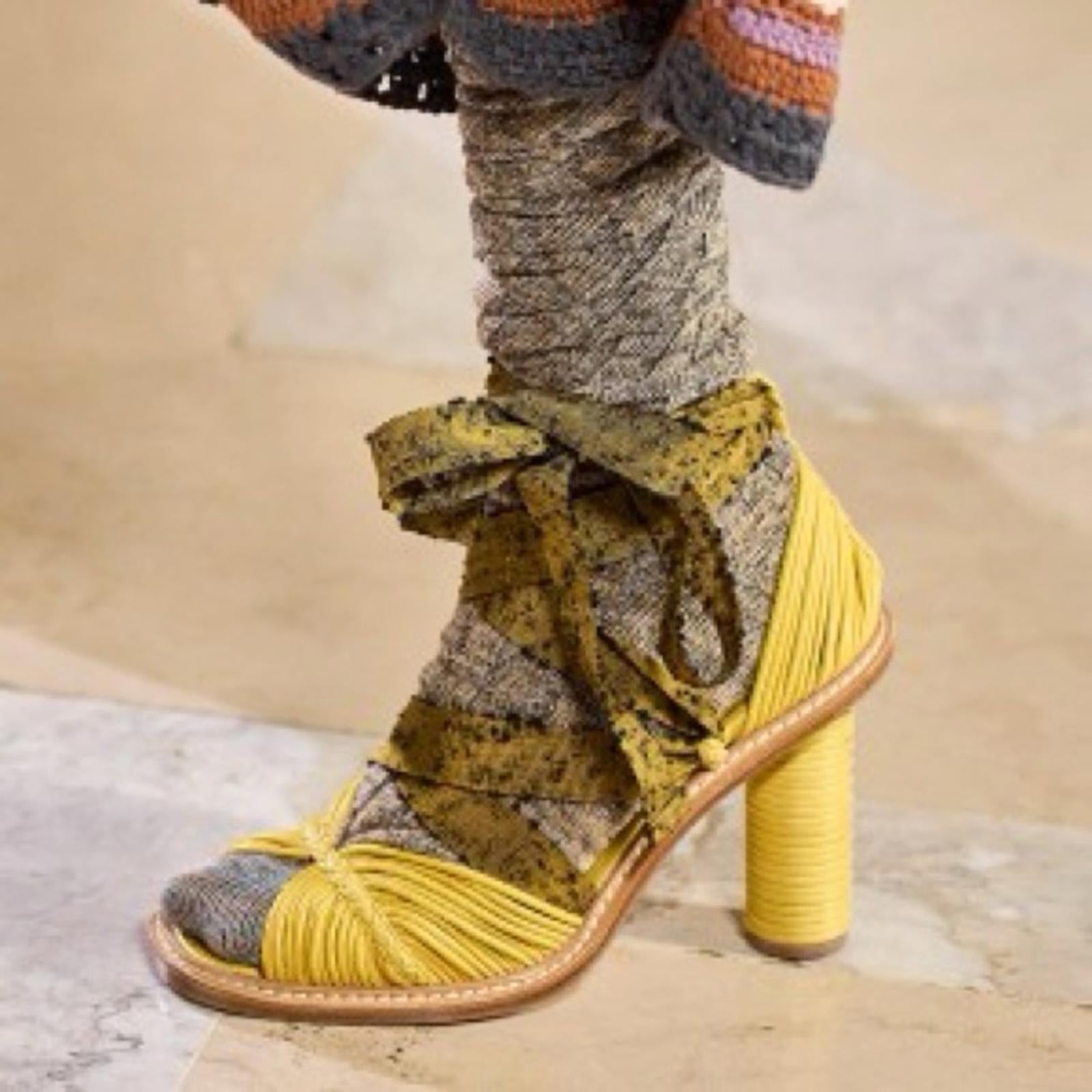 Ulla Johnson Yellow Gia Ribbon Heeled Sandals (Vogue Runway) Size 40 EXCELLENT!