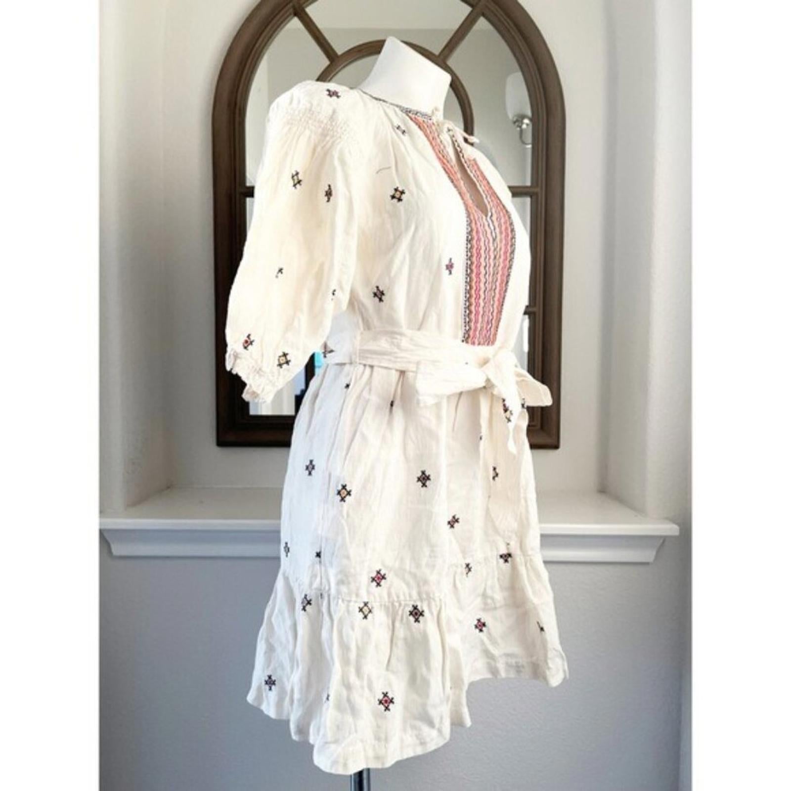 Marine Layer Tiered Boho Embroidered Dress, Linen Blend Size L New w/Tag $158