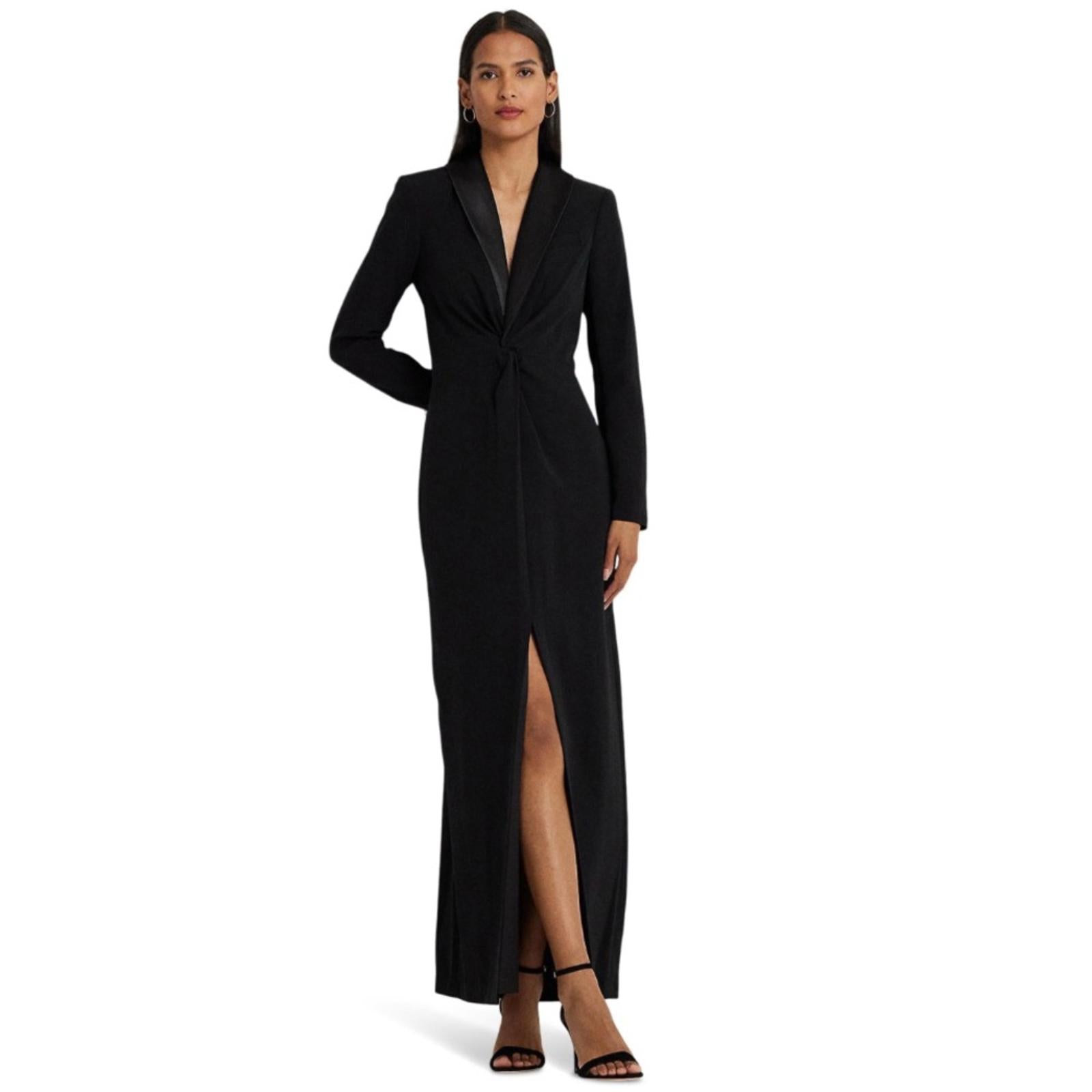 Lauren Ralph Lauren Zeenai Crepe Long Sleeve Gown in Black, Size 4 NEW w/Tag