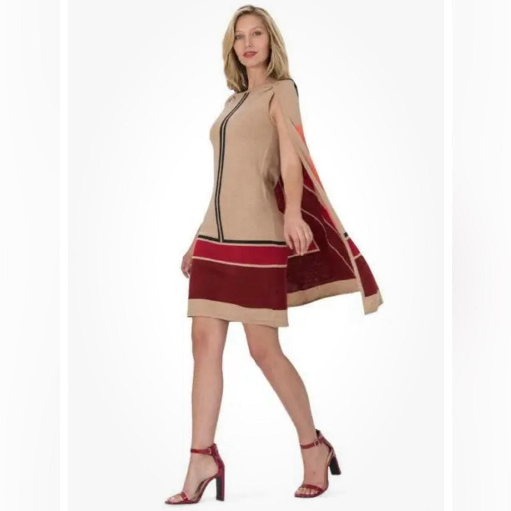NWT Vertigo Claudia Aplaca Wool Blend Cape Dress. Size L New w/Tag Retail $170