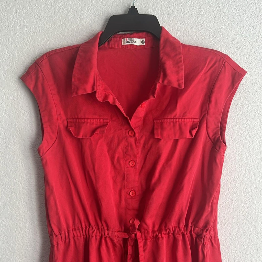 Lavand Shirtdress with Drawstring in Red, Size S Retail $114