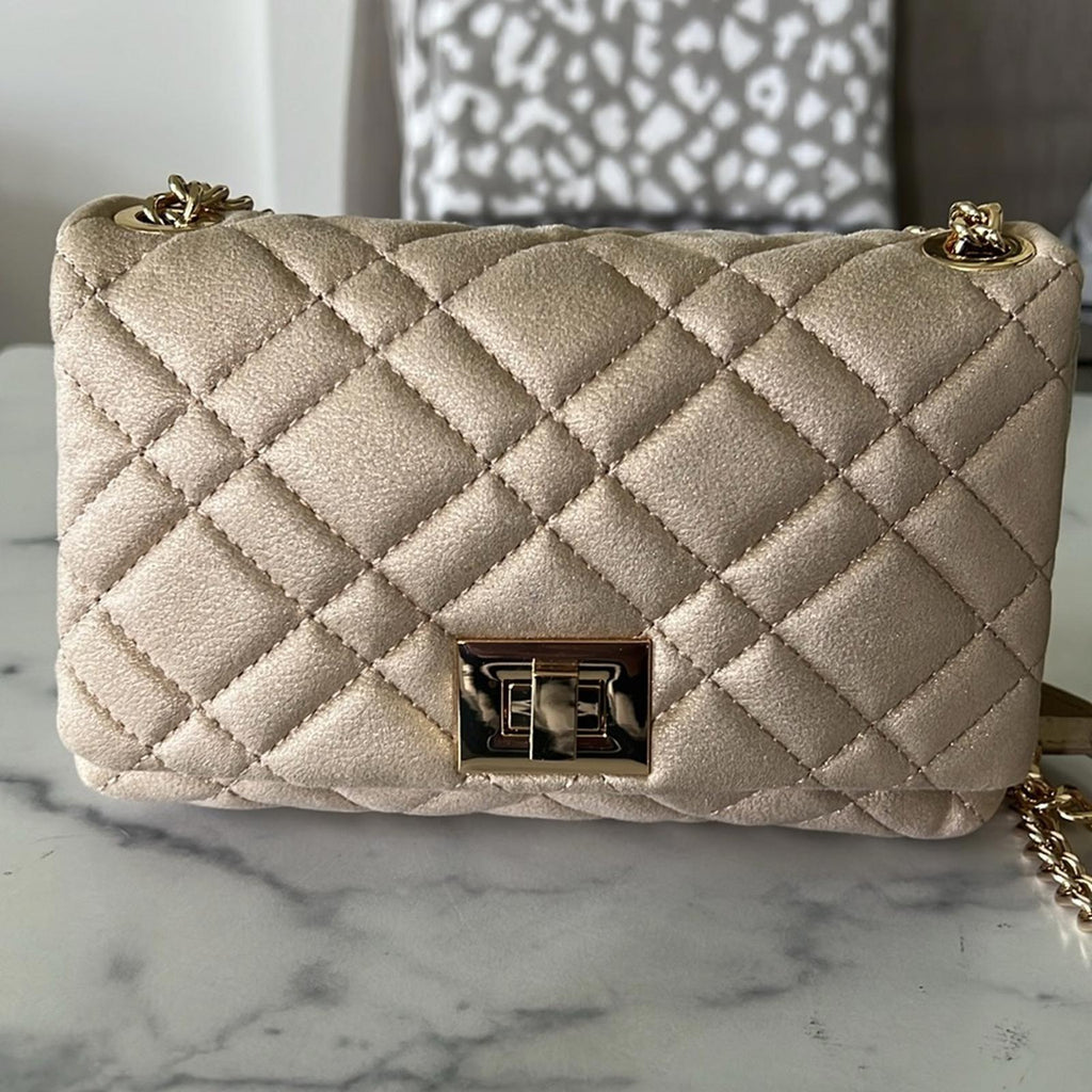 I.N.C. Small Ajae Pearlized Quilted Crossbody Champagne Pearlized, NWT