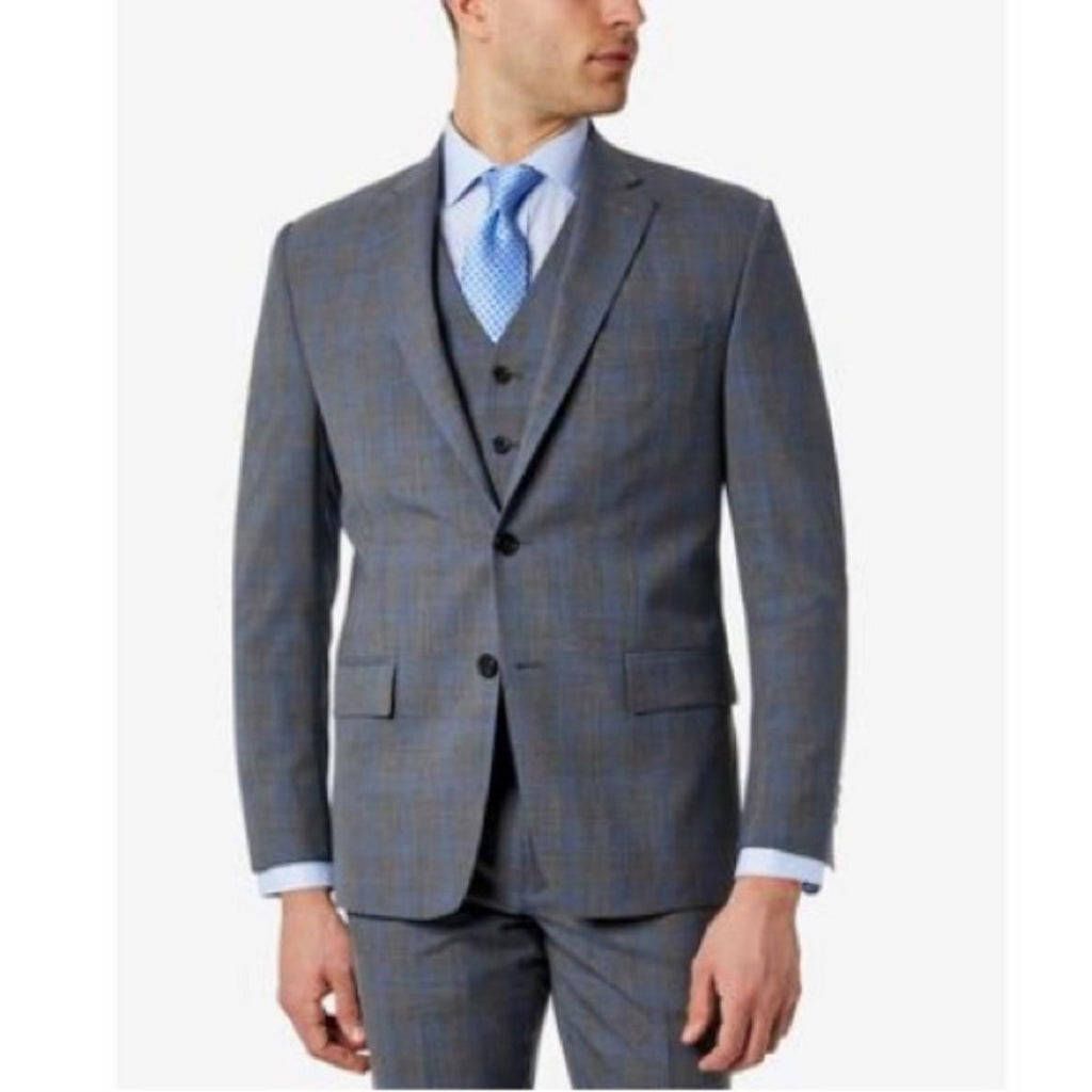 $450 Lauren Ralph Lauren Gray Blue Plaid Classic-Fit Blazer, UltraFlex Size 44S