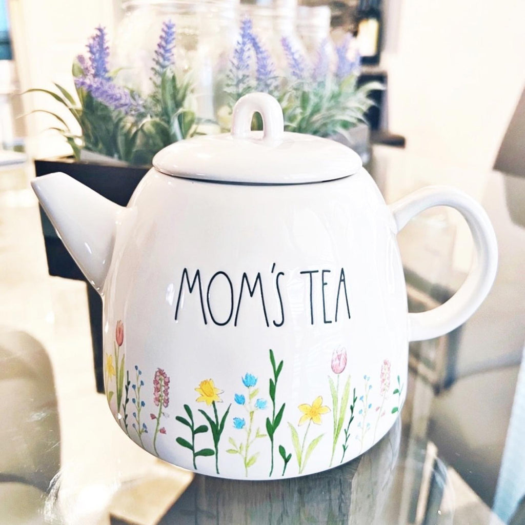 Rae Dunn Mom’s Tea Kettle Floral Detail, NEW, Serveware