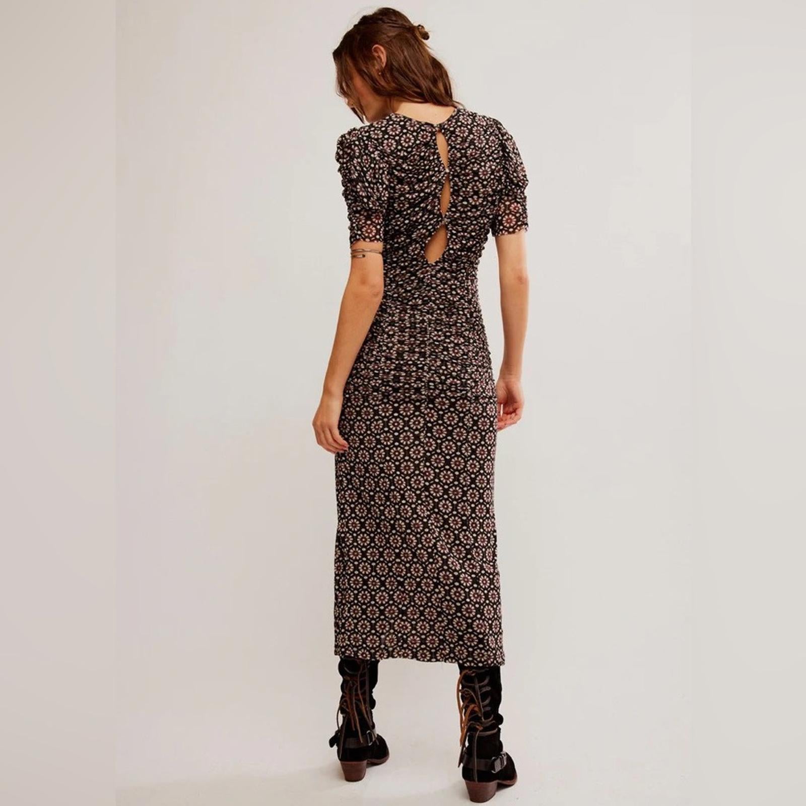 Free People Briella Midi Dress in Black Combo, NWT, Size S