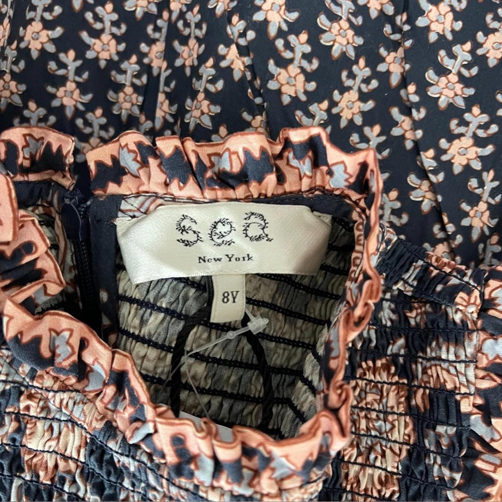 Sea New York Jasper Border Short Sleeve Smocked Dress in Marine, Size 8Y NWT