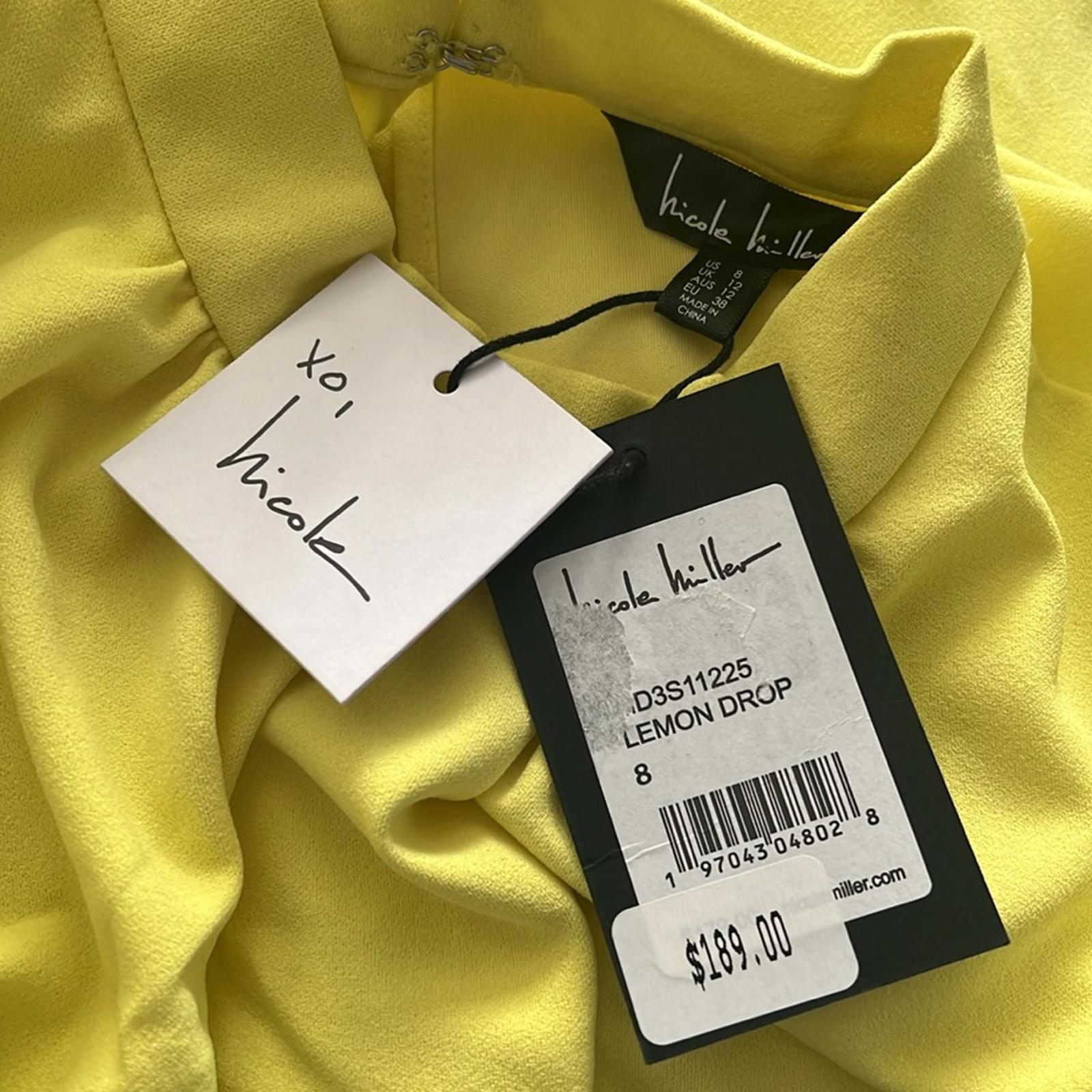 Nicole Miller Ruched Tulip Hem Mini Dress in Lemon Drop Size 8 New w/Tag $189