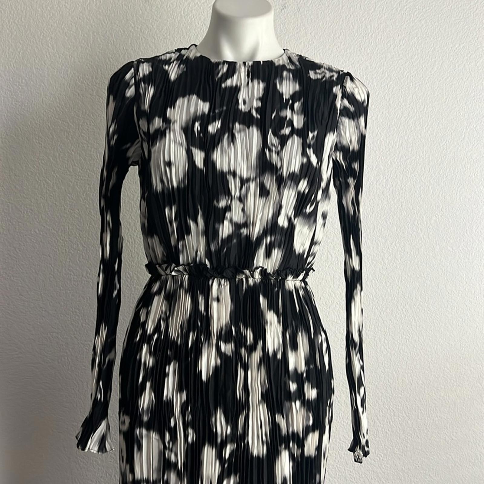 Jason Wu Collection Lace-Paneled Floral Plissé Silk-Satin Midi Dress, NWT, Size4