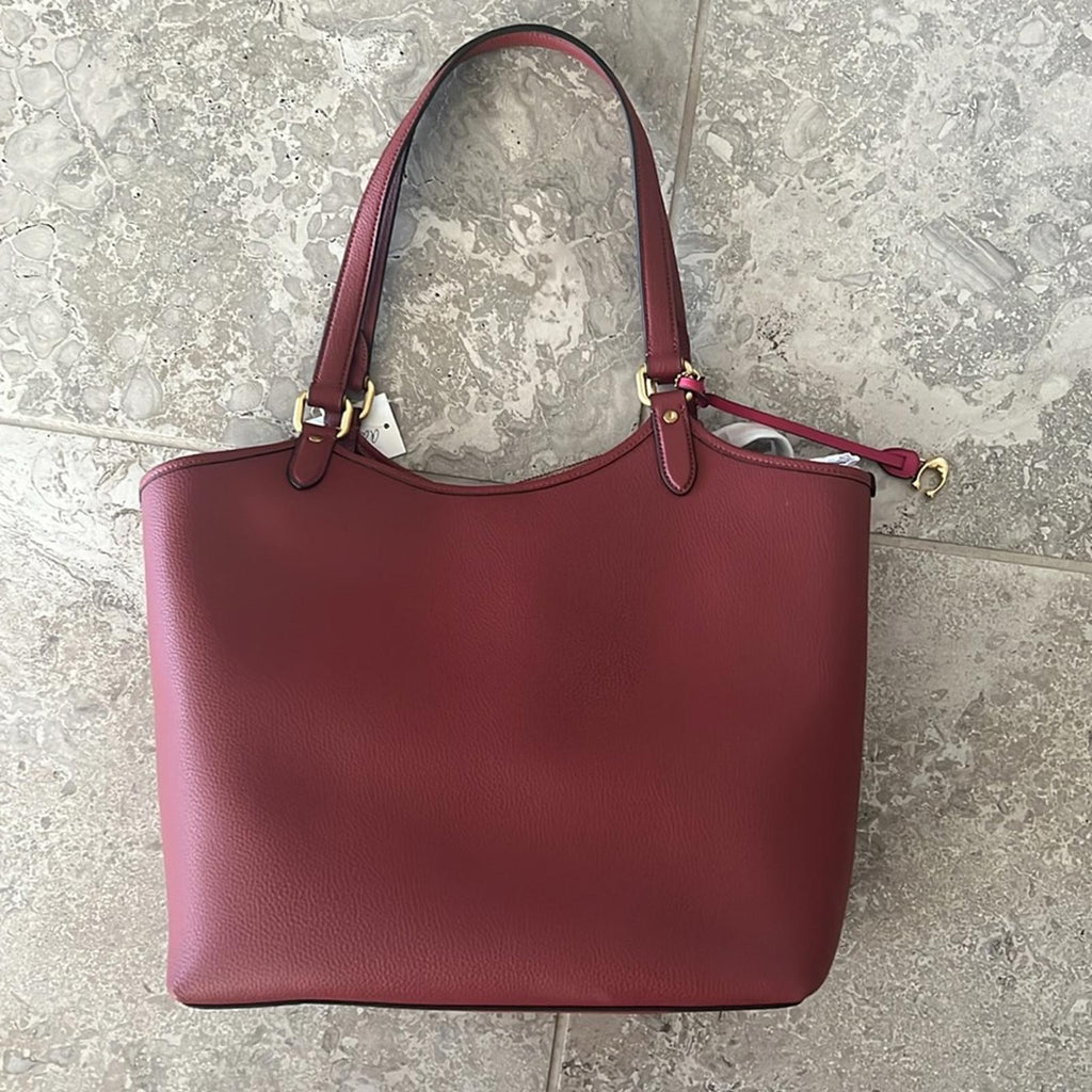 COACH Polished Pebble Leather Restored Day Tote in Brass/Brick Red, New +DustBag
