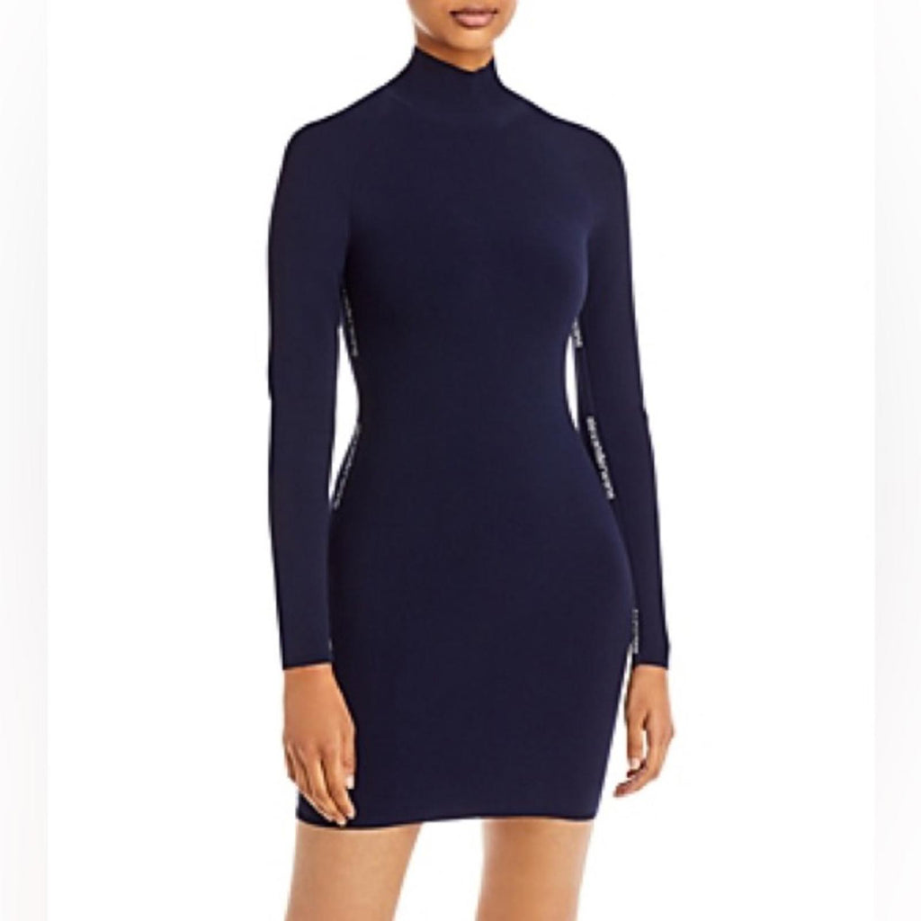 Alexander Wang Bodycon LS Turtleneck Dress w/Logo Jacquard Trim Size L NEW wTag