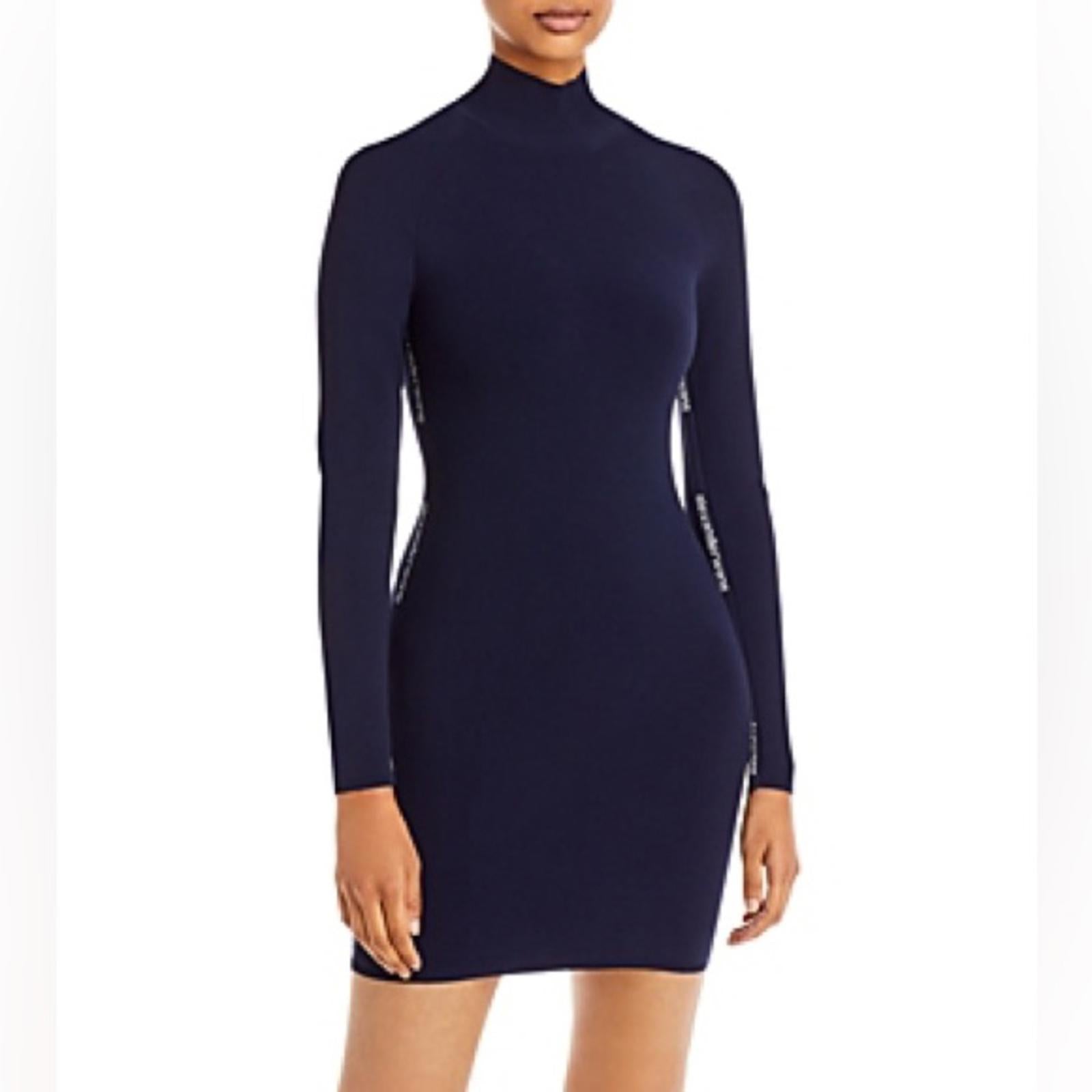 Alexander Wang Bodycon LS Turtleneck Dress w/Logo Jacquard Trim Size L NEW wTag